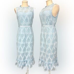 MIAMI for Francesca pale blue column lace over midi dress with ruffle hem